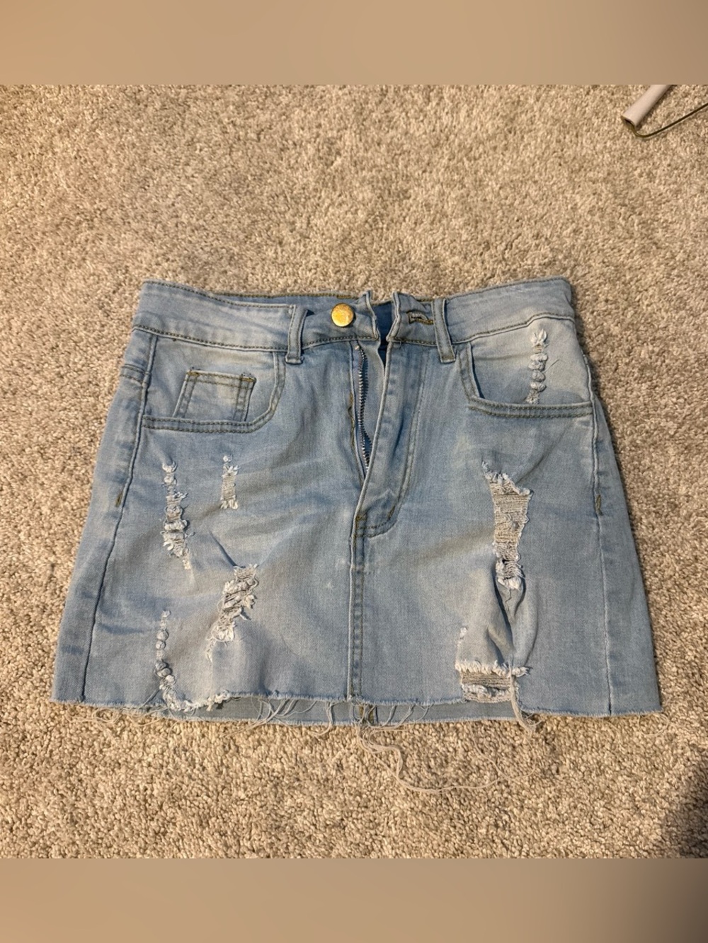 SHEIN Light Blue Distressed Denim Mini Skirt
